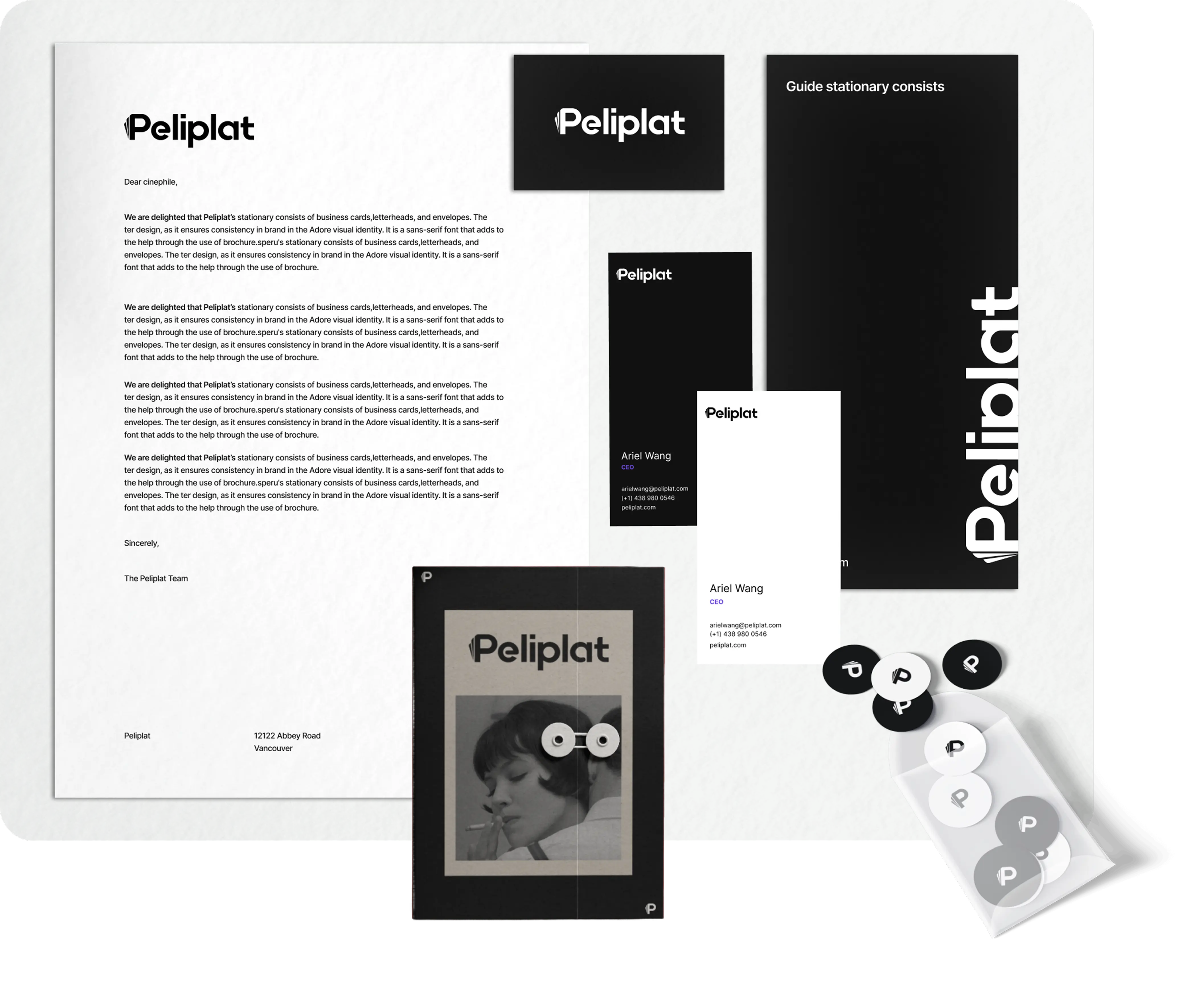 Peliplat brand elements in black and white