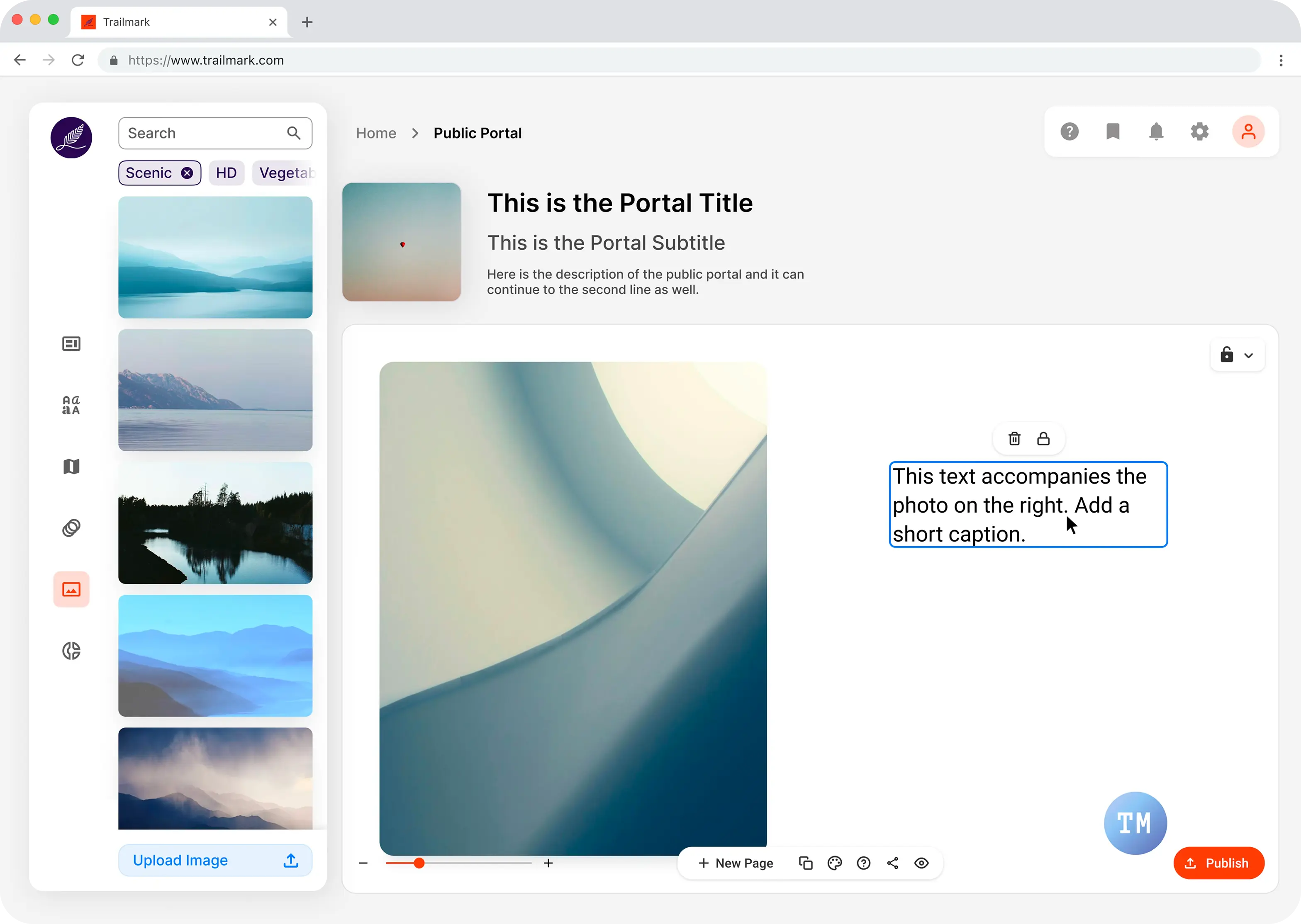 Trailmark public portal settings — new design