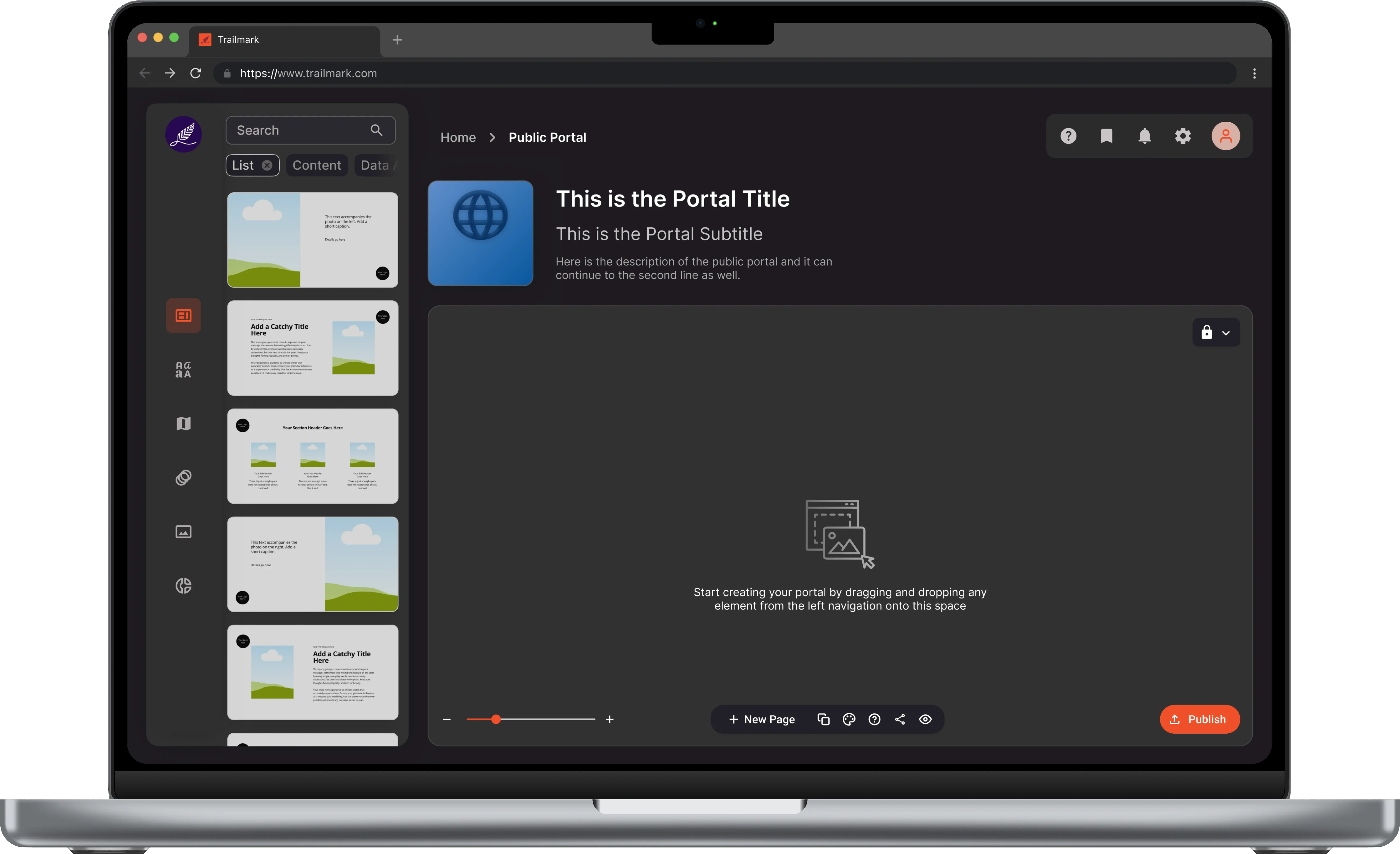 Trailmark public portal editor — dark mode final implementation