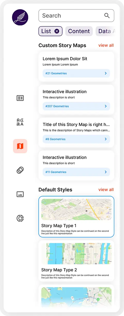 Custom story maps list
