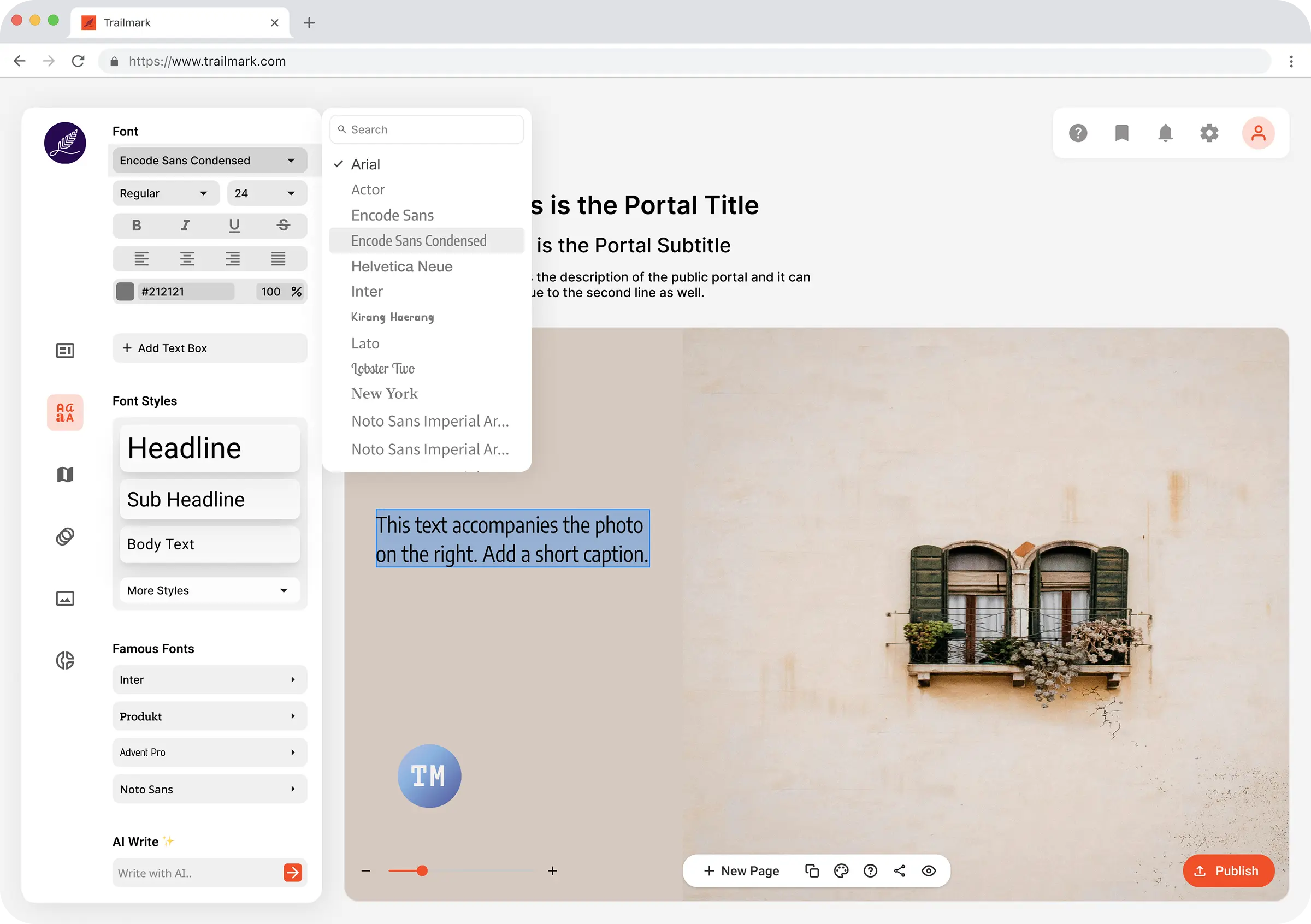 AI Write and typography settings